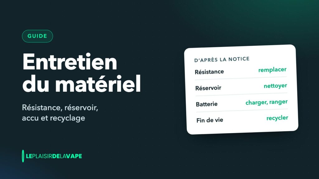 Carte des étapes d’entretien : résistance, réservoir, batterie et recyclage