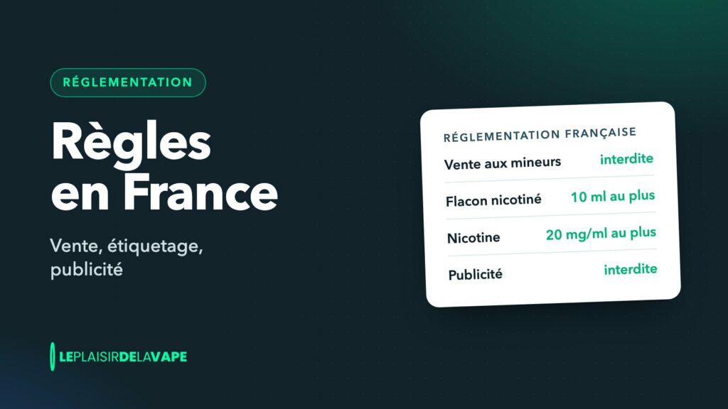 Carte des règles françaises : vente aux mineurs, flacon, taux de nicotine et publicité